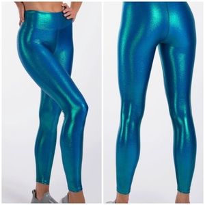 Heroine Sport Marvel Metallic Glitter Leggings in Cerulean